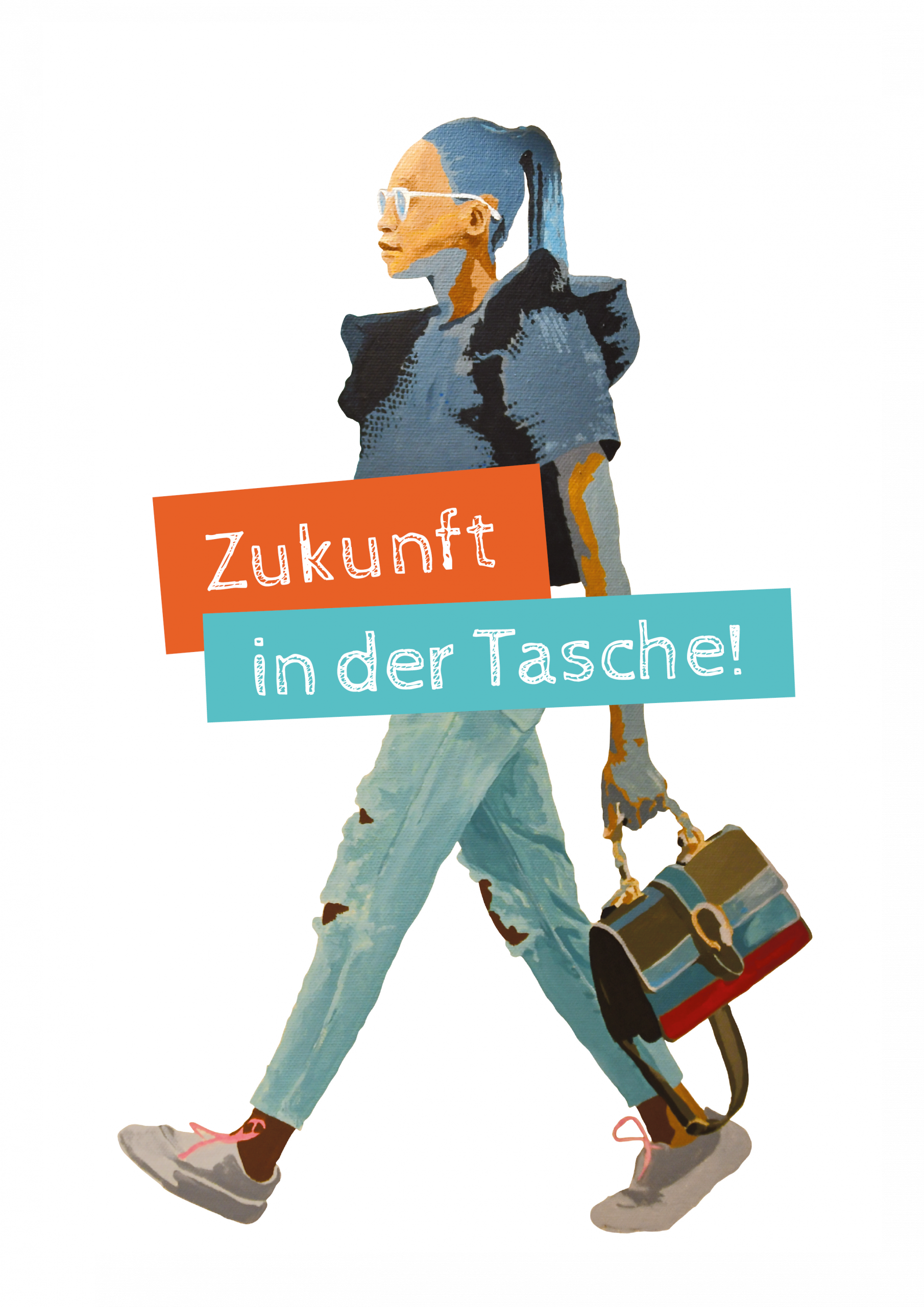 Frau mit Tasche und Slogan